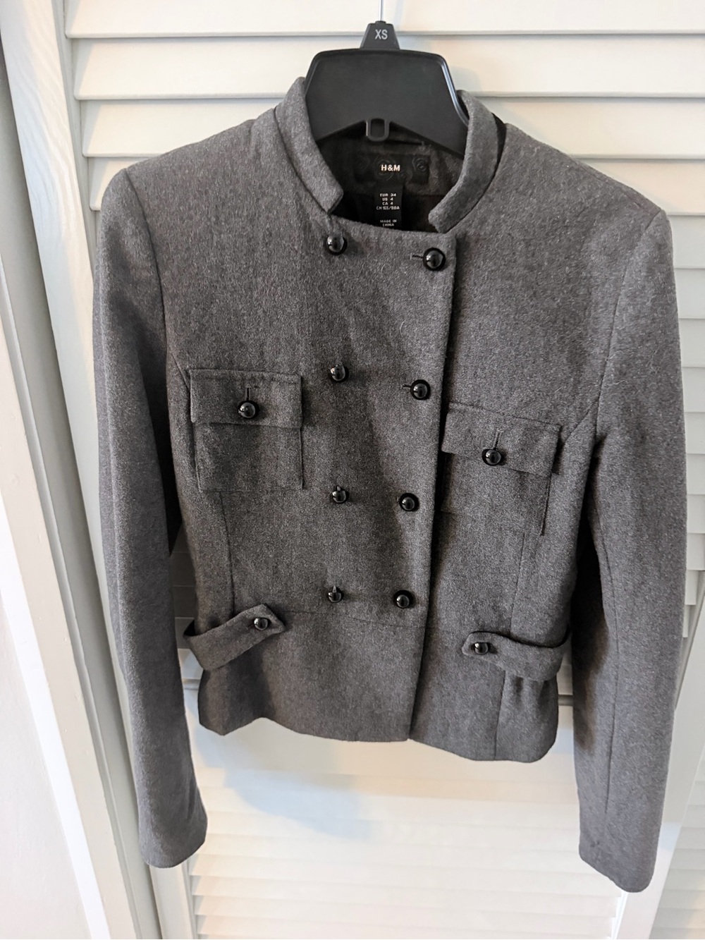 H&M Gray Double-Breasted Military-Style Blazer